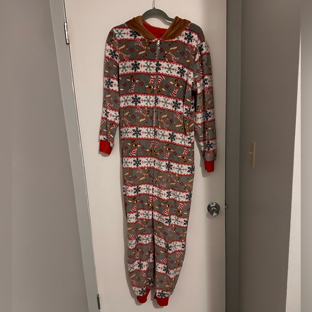 Festive Gray and Red Rudolph Onesie